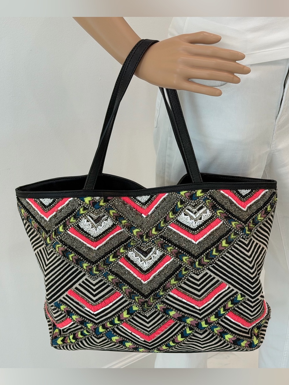 Rebecca Minkoff Wonder Tote Embellished Boho/Tribal, Canvas,Leather Trim/Handles